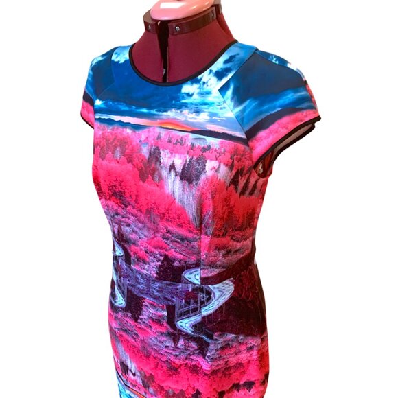 TED BAKER - Vibrant Pink and Blue Bodycon Mini Dress Size 3 (US 8) - Picture 4 of 11